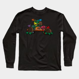 Funny Zombie Ninjas Eating Master 80's Cartoon Gift For Zombie Lovers Long Sleeve T-Shirt